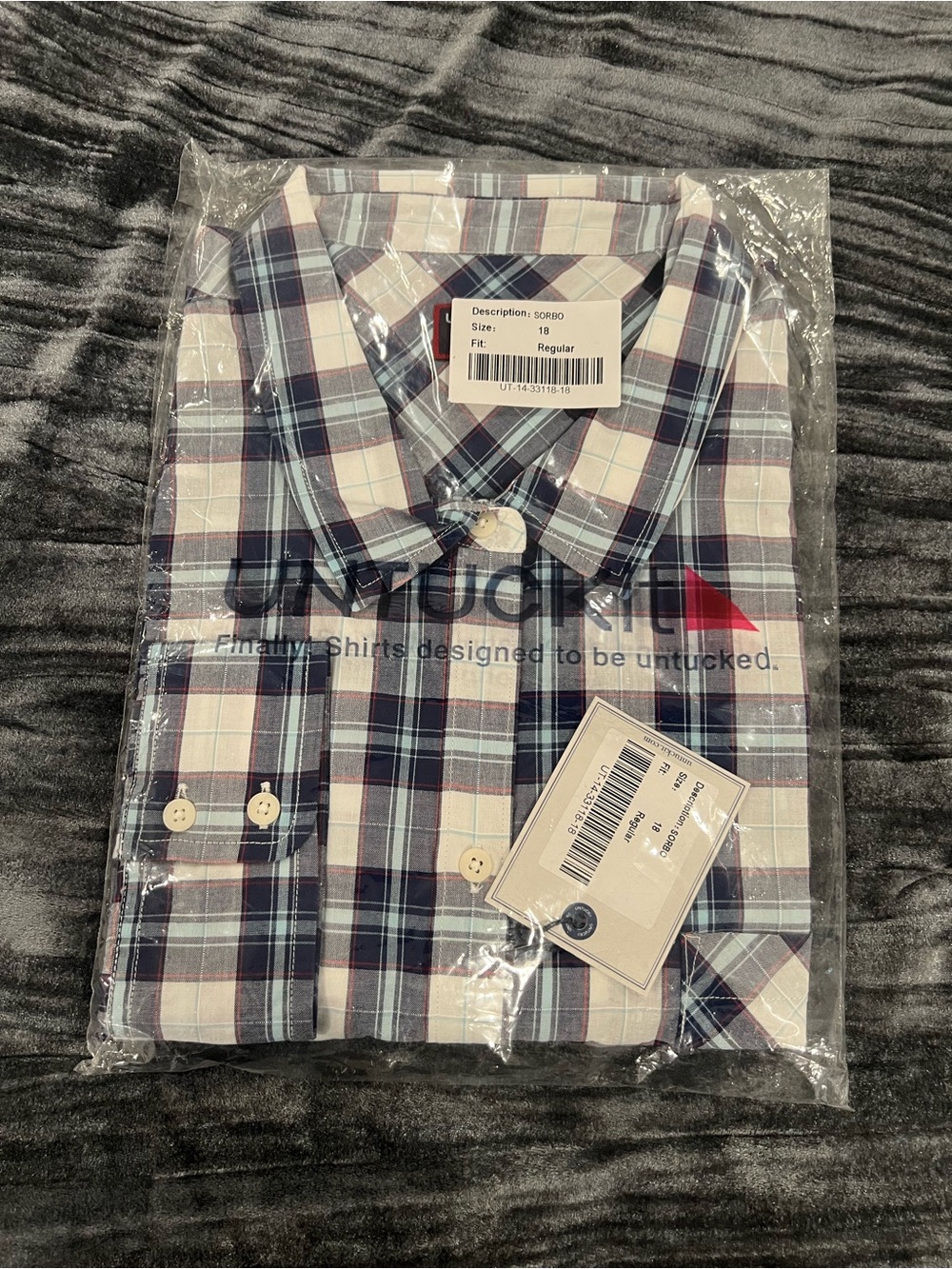 Untucked Fit womens Plaid Button-Up Shirt - Navy & White Size 18
